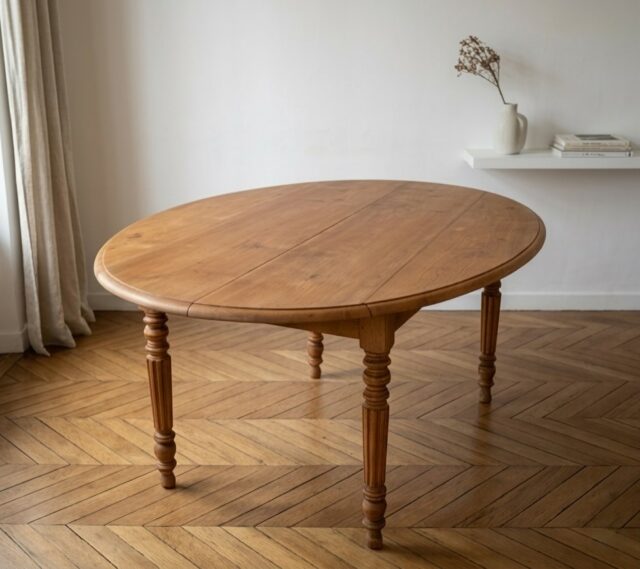 Le charme de l’ancien, la praticité du sur-mesure. 😊Découvre cette magnifique table ovale en merisier massif, entièrement restaurée pour sublimer ton intérieur. Un projet qui allie artisanat traditionnel et confort moderne.Le travail que j’ai réalisé :
🪶 Aérogommage complet pour retrouver l’aspect brut du bois.
⏳ Ponçage de précision.
🛡️ Vitrification (3 couches) pour une protection optimale au quotidien.Le petit plus : Son système de rallonges a été entièrement créé par un menuisier spécialisé. Tu passes d’une table familiale (145 cm) à une réception de grande envergure en un clin d’œil !📏 Dimensions : Ta table seule : 145 x 107 cm (H : 74 cm) - Avec ses 3 rallonges (49 cm chacune) : Longueur totale de 292 cm !Note : Les rallonges étant d’une essence différente, une légère variation de teinte subsiste malgré le travail de mise à la couleur merisier. Un détail que tu peux aussi habiller d’un joli chemin de table, d’une nappe…✅ Elle est disponible
💰 Son prix : 695€🚚 Livraison possible dans toute la France via Cocolis.📩 Contacte-moi en MP ou rends-toi sur ma boutique en ligne !