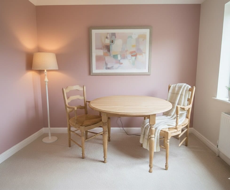 Table ronde en merisier et fauteuils en osier après restauration par aérogommage et vitrification mate à Nantes. — photo 2