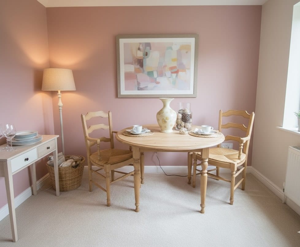 Table ronde en merisier et fauteuils en osier après restauration par aérogommage et vitrification mate à Nantes. — photo 3