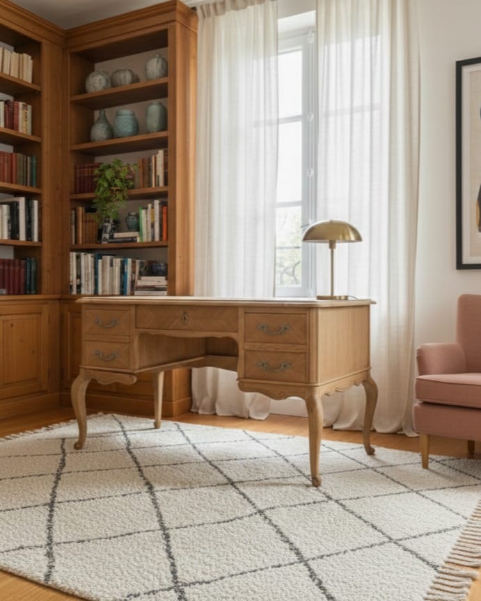 Bureau de style Louis XV après aérogommage et restauration, bois naturel blond mis à nu avec une finition vitrifiée mate. — photo 2