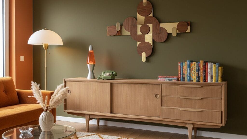 Buffet enfilade scandinave des années 60 en teck après restauration par aérogommage, montrant le grain du bois naturel. — photo 6
