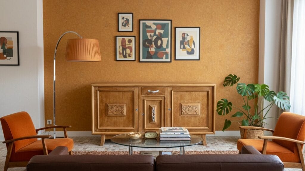 Buffet Art Déco en chêne massif restauré par aérogommage, révélant le grain du bois et l'éclat des ferrures d'origine.