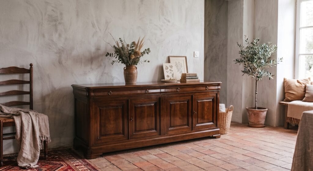 Buffet de famille en chêne massif après aérogommage, bois brut mis à nu, prêt pour une nouvelle finition dans notre atelier de Vertou. — photo 3