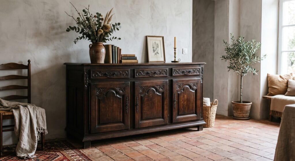 Buffet de famille en chêne massif après aérogommage, bois brut mis à nu, prêt pour une nouvelle finition dans notre atelier de Vertou. — photo 5